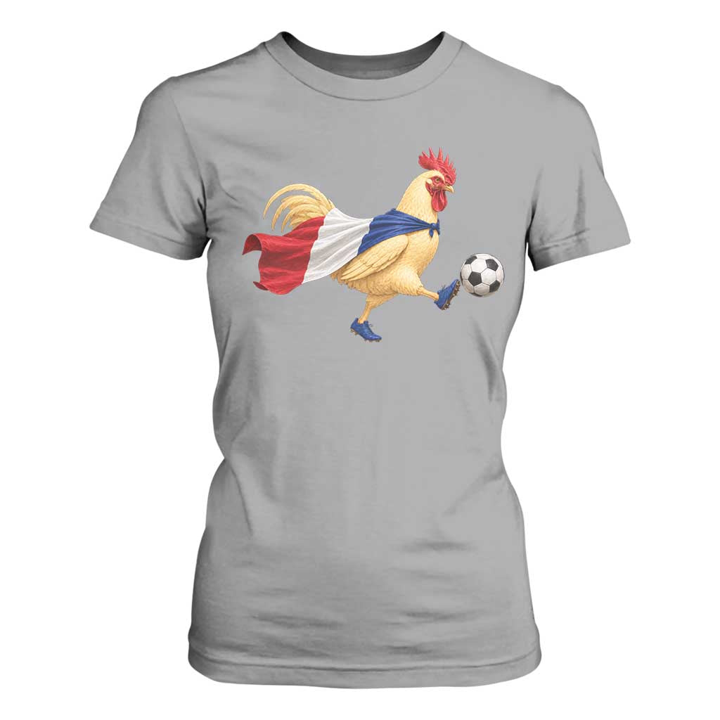 Funny France Soccer T Shirt For Women Rooster Wearing French Flag Patriotic Football Fan Graphic TS10 Sport Gray Print Your Wear