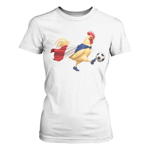 Funny France Soccer T Shirt For Women Rooster Wearing French Flag Patriotic Football Fan Graphic TS10 White Print Your Wear