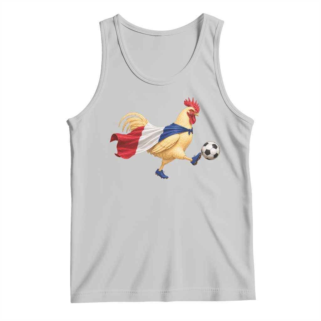 Funny France Soccer Tank Top Rooster Wearing French Flag Patriotic Football Fan Graphic TS10 Ash Print Your Wear