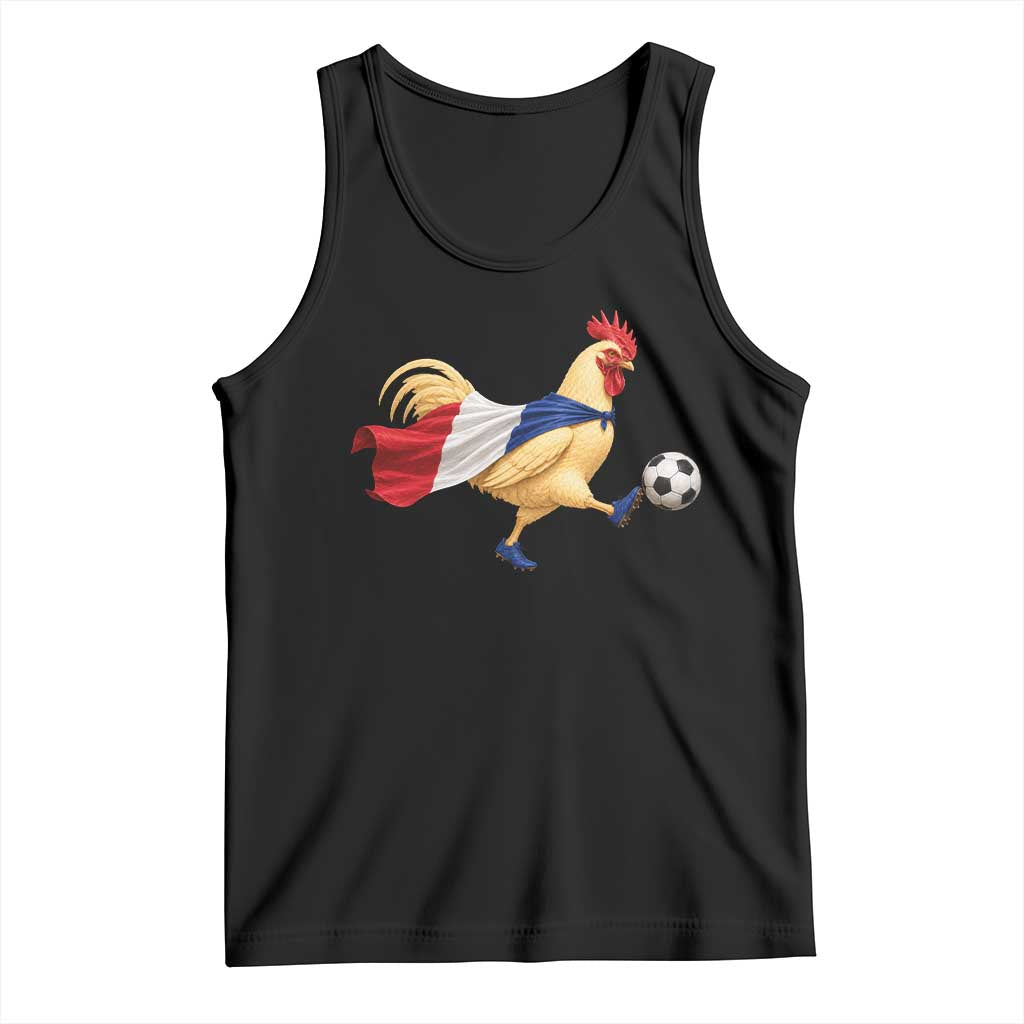 Funny France Soccer Tank Top Rooster Wearing French Flag Patriotic Football Fan Graphic TS10 Black Print Your Wear