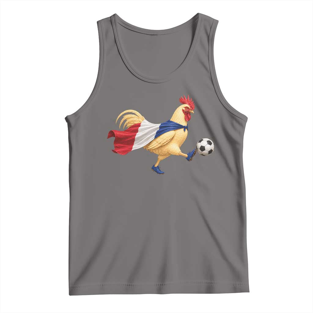 Funny France Soccer Tank Top Rooster Wearing French Flag Patriotic Football Fan Graphic TS10 Deep Heather Print Your Wear