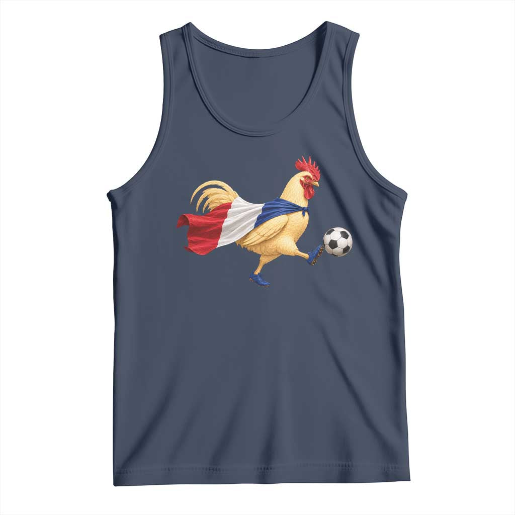 Funny France Soccer Tank Top Rooster Wearing French Flag Patriotic Football Fan Graphic TS10 Navy Print Your Wear