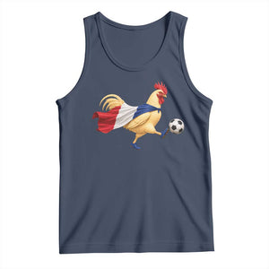 Funny France Soccer Tank Top Rooster Wearing French Flag Patriotic Football Fan Graphic TS10 Navy Print Your Wear