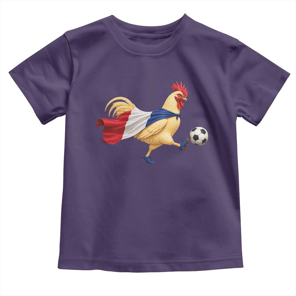 Funny France Soccer Toddler T Shirt Rooster Wearing French Flag Patriotic Football Fan Graphic TS10 Purple Print Your Wear