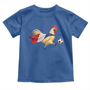 Funny France Soccer Toddler T Shirt Rooster Wearing French Flag Patriotic Football Fan Graphic TS10 Royal Blue Print Your Wear
