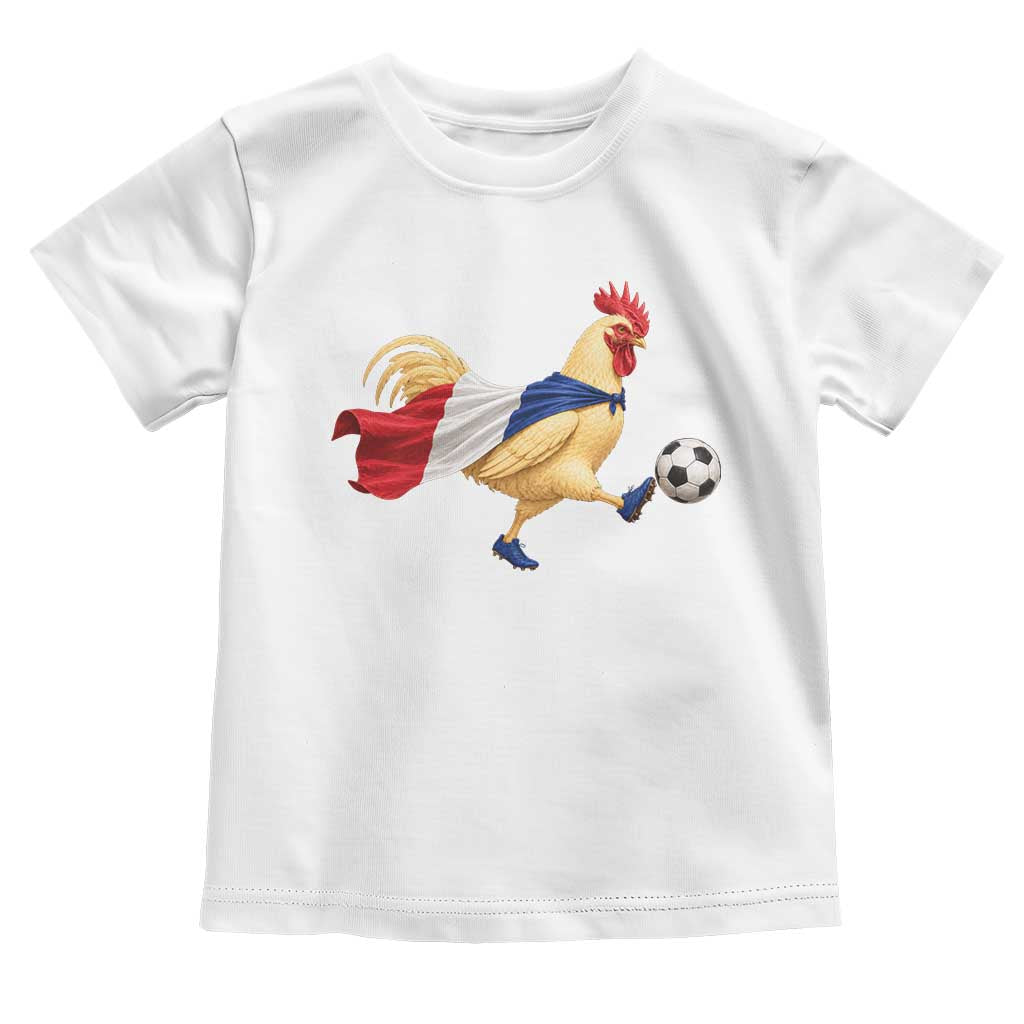 Funny France Soccer Toddler T Shirt Rooster Wearing French Flag Patriotic Football Fan Graphic TS10 White Print Your Wear
