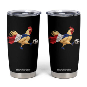 Funny France Soccer Tumbler Cup Rooster Wearing French Flag Patriotic Football Fan Graphic TS10 Black Print Your Wear
