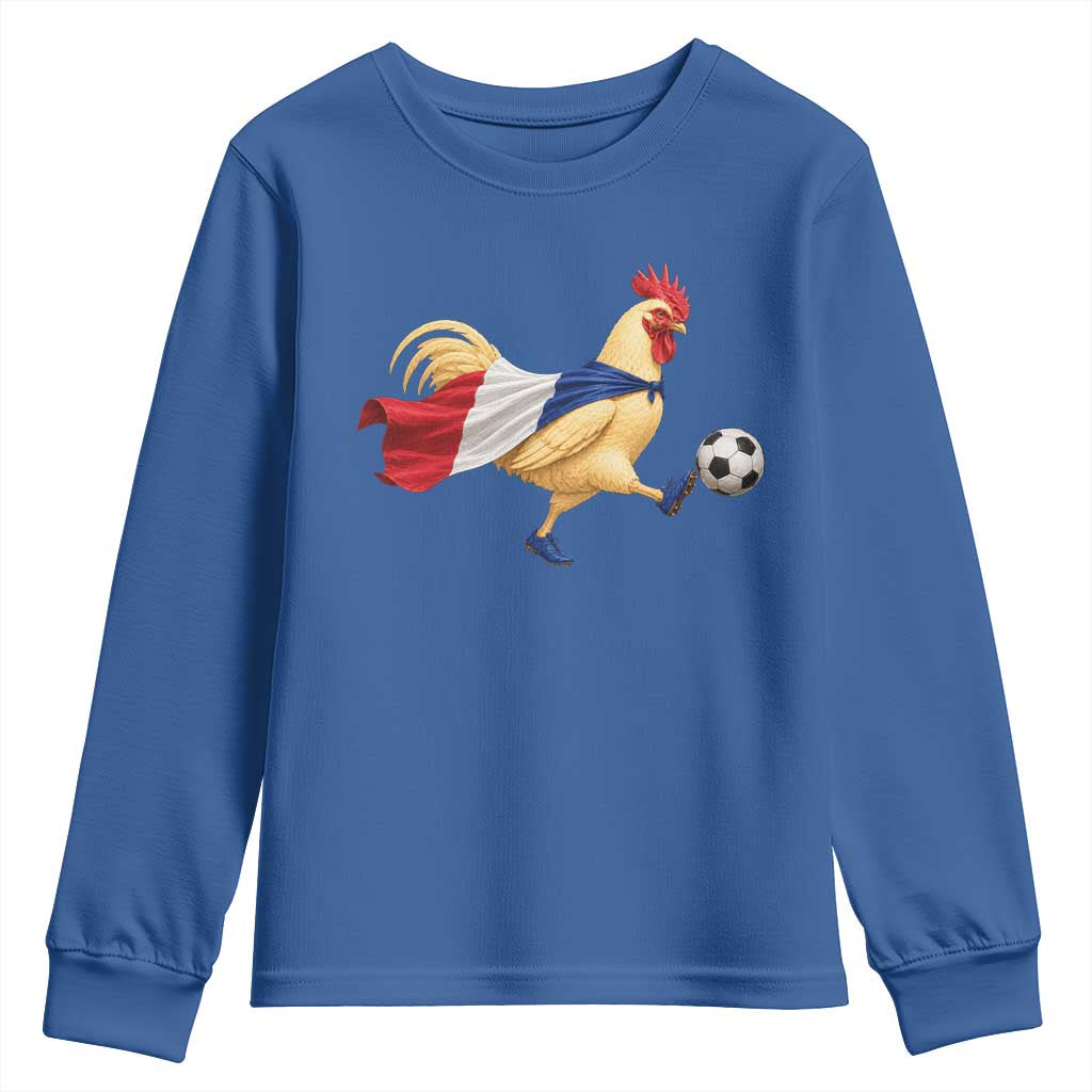 Funny France Soccer Youth Sweatshirt Rooster Wearing French Flag Patriotic Football Fan Graphic TS10 Royal Blue Print Your Wear