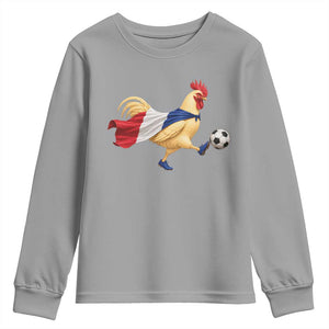 Funny France Soccer Youth Sweatshirt Rooster Wearing French Flag Patriotic Football Fan Graphic TS10 Sport Gray Print Your Wear