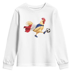 Funny France Soccer Youth Sweatshirt Rooster Wearing French Flag Patriotic Football Fan Graphic TS10 White Print Your Wear