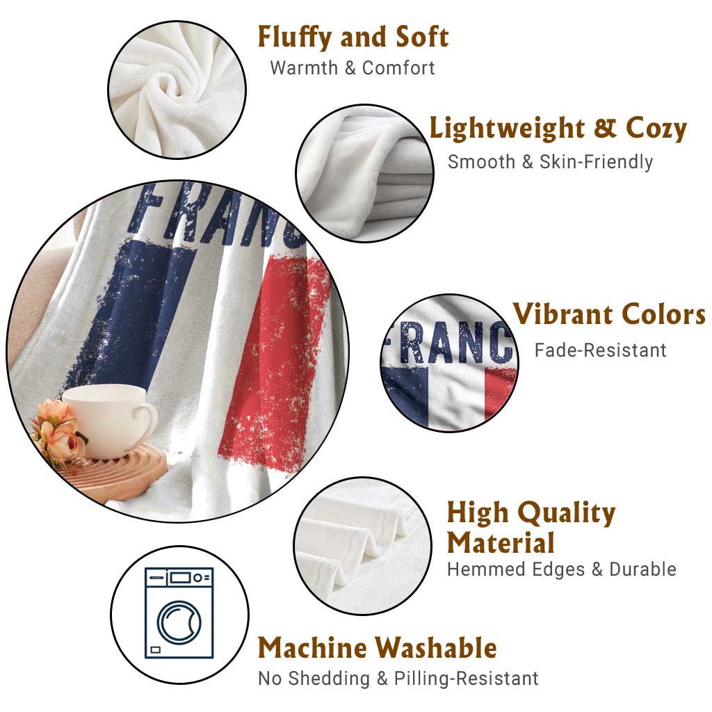Vintage France Flag Distressed French Pride Patriotic Soccer Fan Graphic Throw Blanket TS10 Print Your Wear