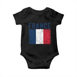 Vintage France Flag Distressed French Pride Patriotic Soccer Fan Graphic Baby Onesie TS10 Black Print Your Wear