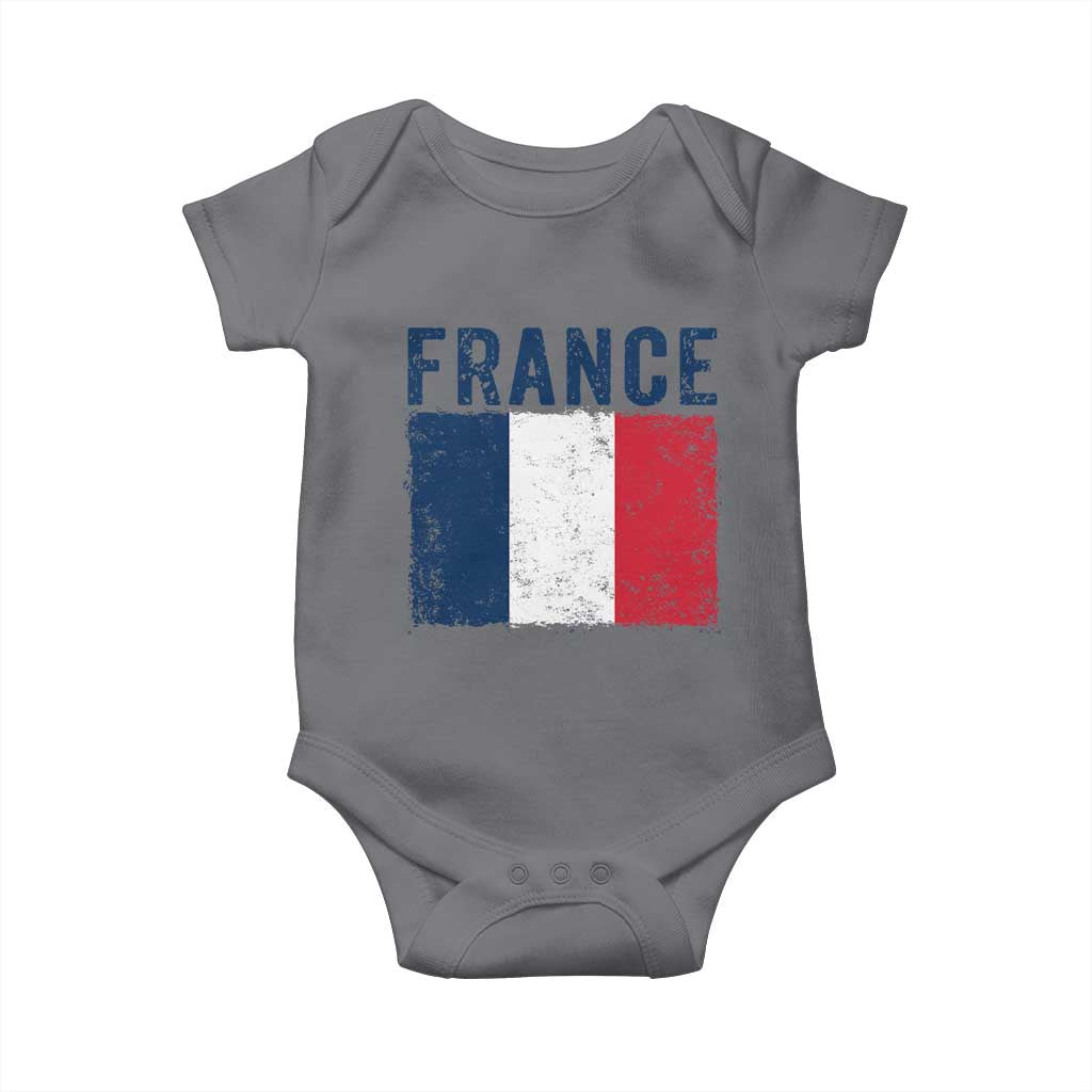 Vintage France Flag Distressed French Pride Patriotic Soccer Fan Graphic Baby Onesie TS10 Charcoal Print Your Wear