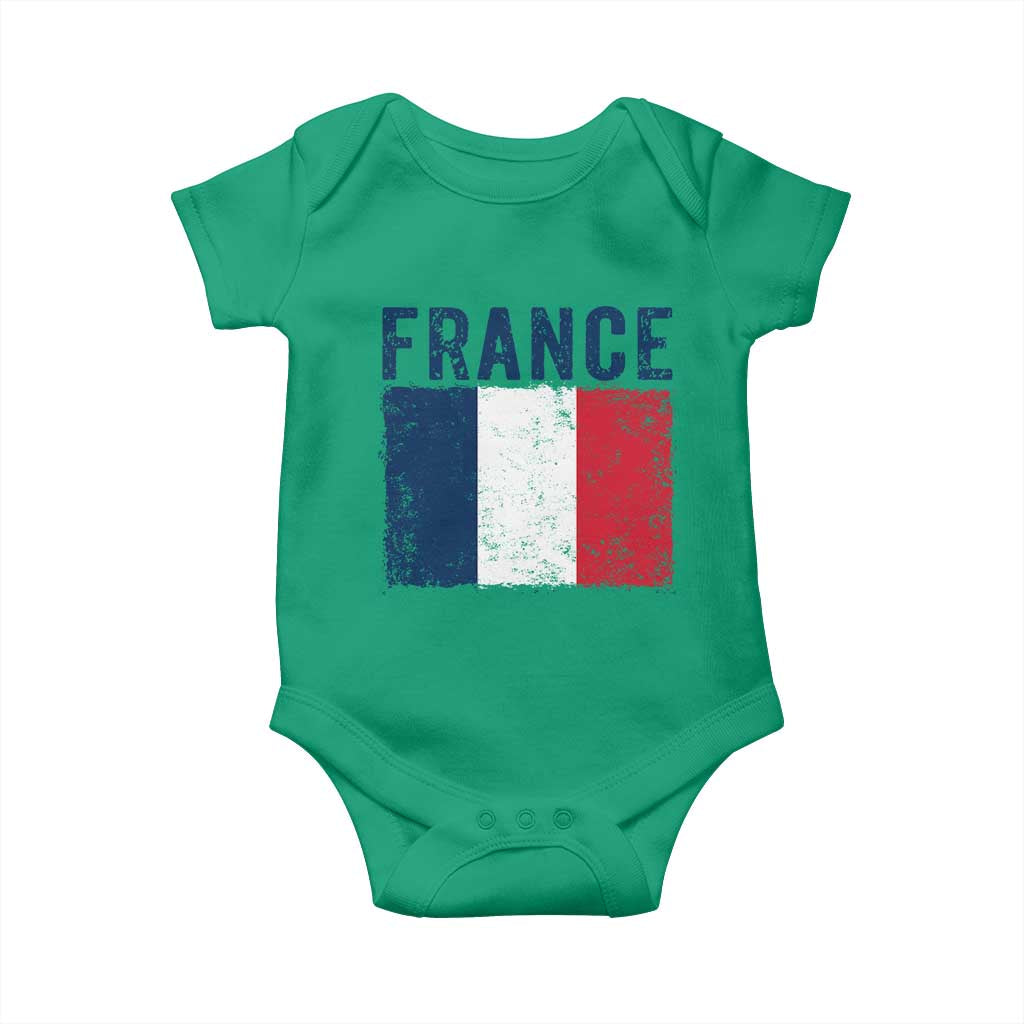 Vintage France Flag Distressed French Pride Patriotic Soccer Fan Graphic Baby Onesie TS10 Irish Green Print Your Wear