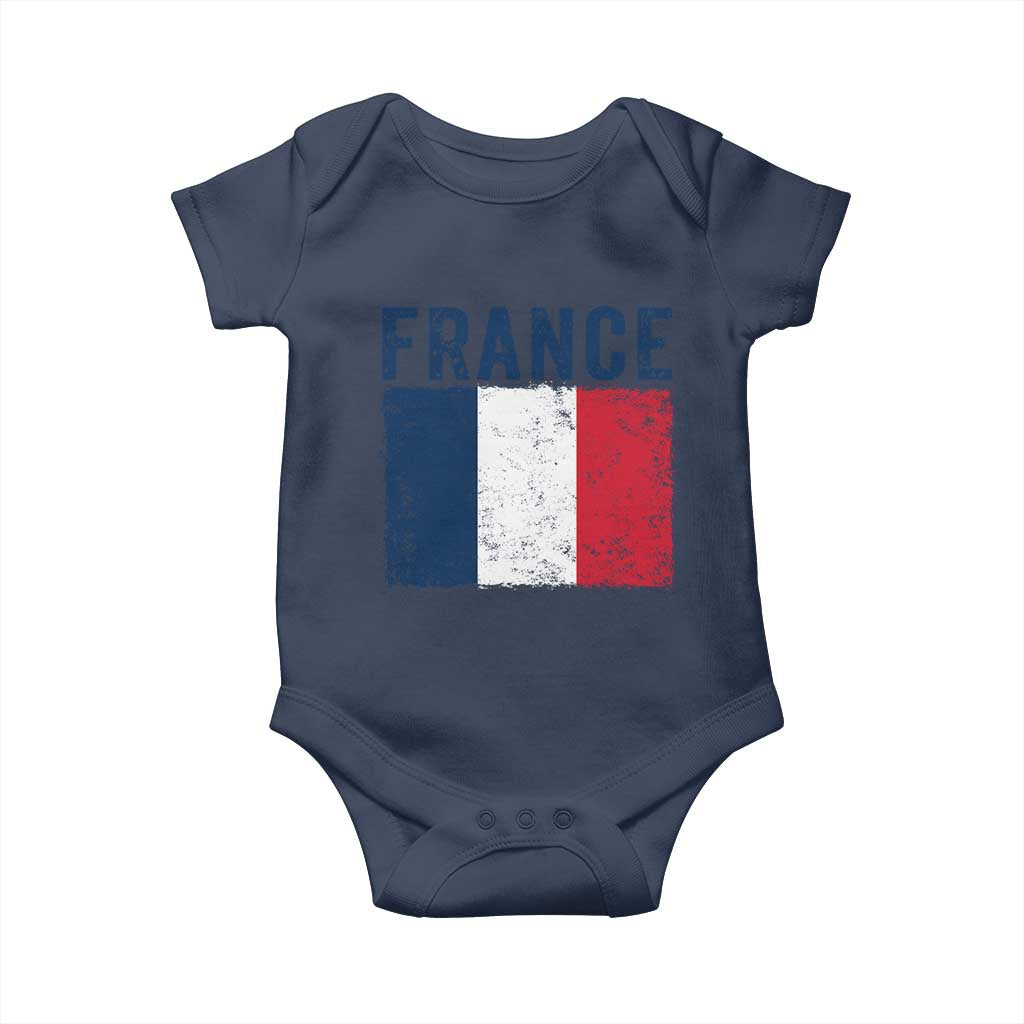 Vintage France Flag Distressed French Pride Patriotic Soccer Fan Graphic Baby Onesie TS10 Navy Print Your Wear