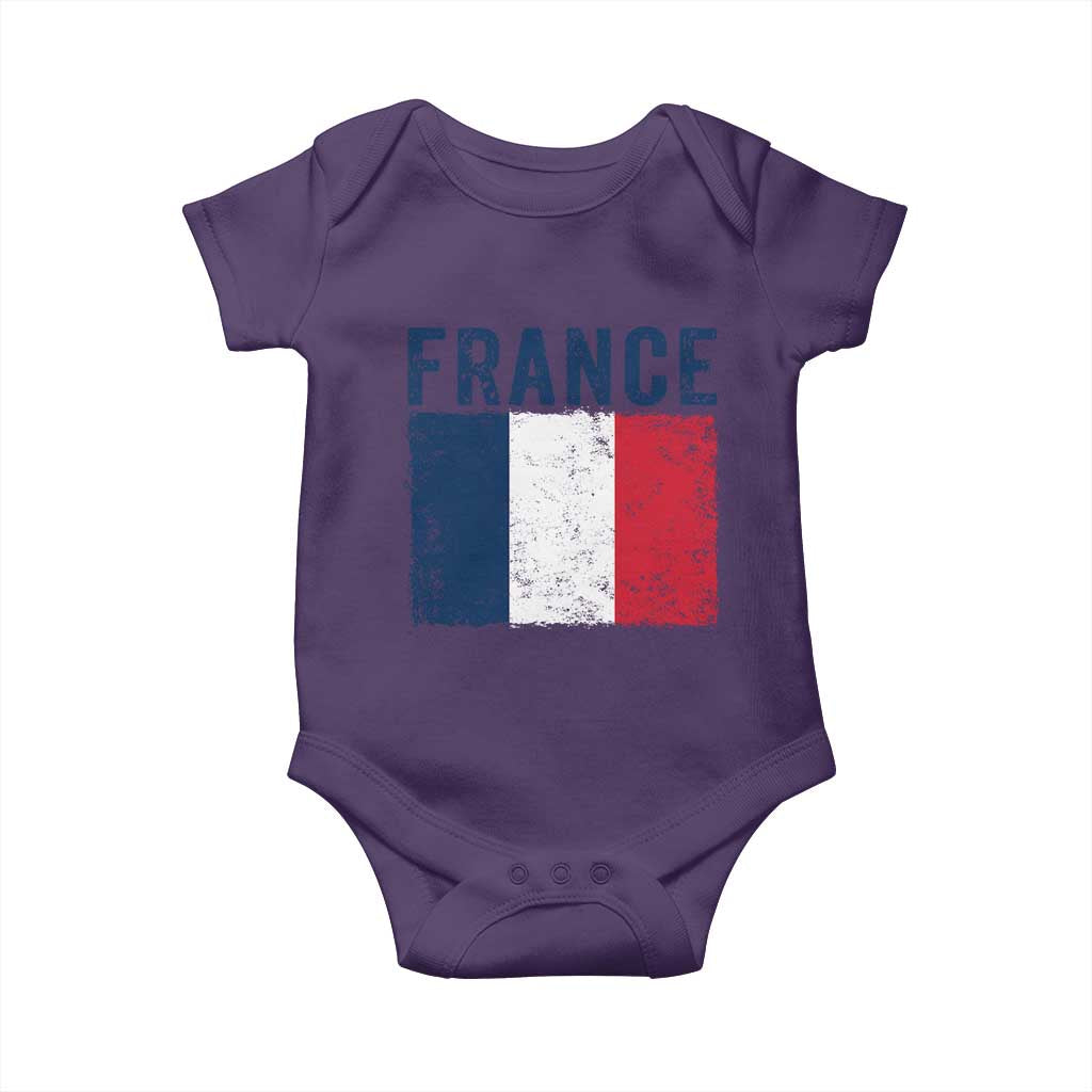Vintage France Flag Distressed French Pride Patriotic Soccer Fan Graphic Baby Onesie TS10 Purple Print Your Wear