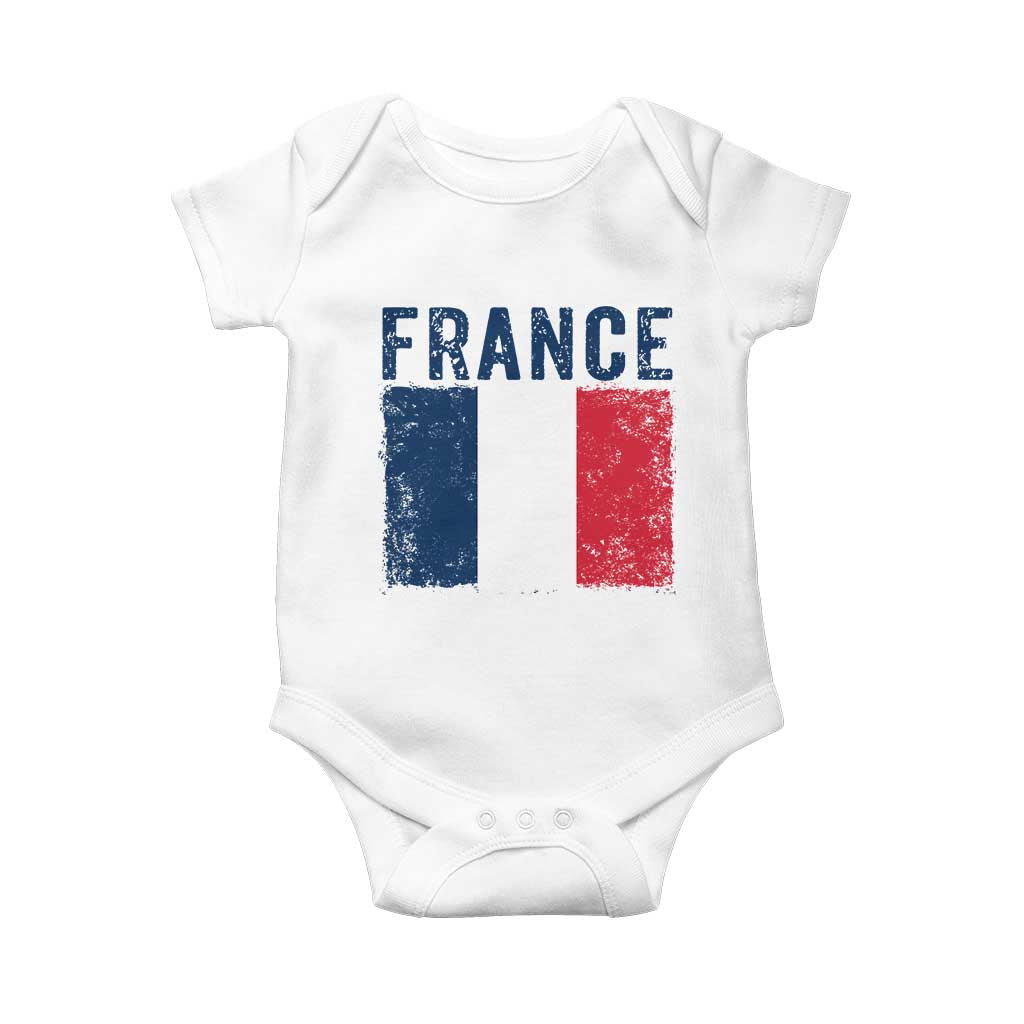 Vintage France Flag Distressed French Pride Patriotic Soccer Fan Graphic Baby Onesie TS10 White Print Your Wear