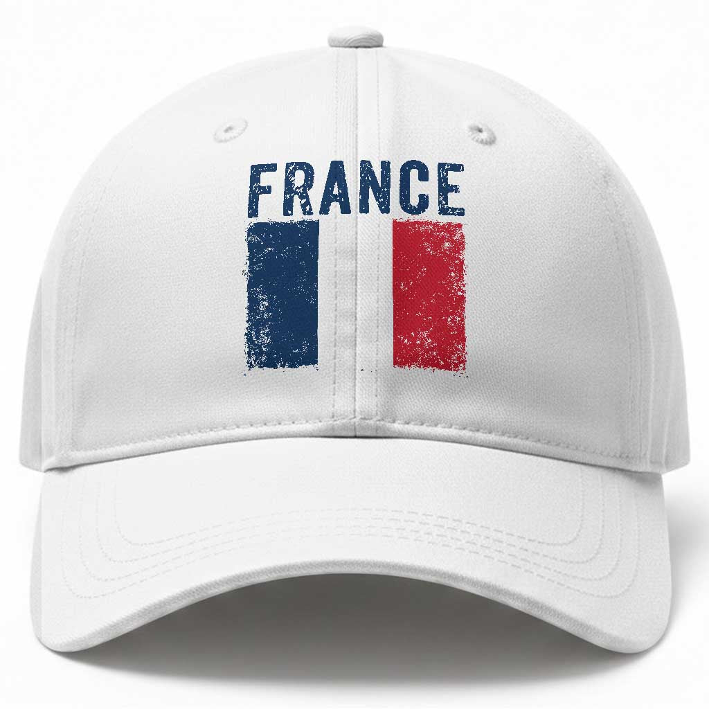 Vintage France Flag Distressed French Pride Patriotic Soccer Fan Graphic Baseball Cap TS10 Print Your Wear