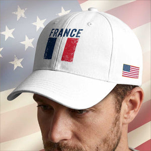 Vintage France Flag Distressed French Pride Patriotic Soccer Fan Graphic Baseball Cap TS10 Print Your Wear