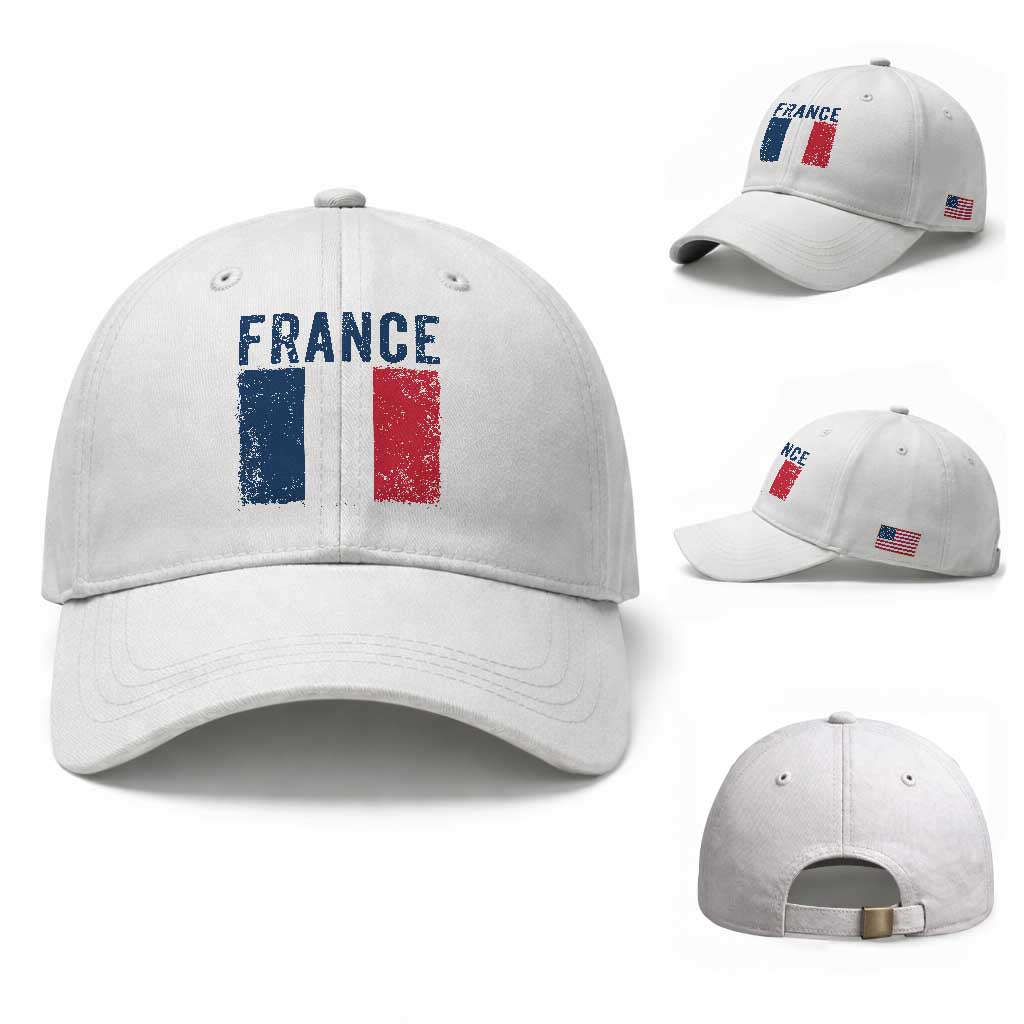 Vintage France Flag Distressed French Pride Patriotic Soccer Fan Graphic Baseball Cap TS10 Baseball Cap Universal Fit White Print Your Wear