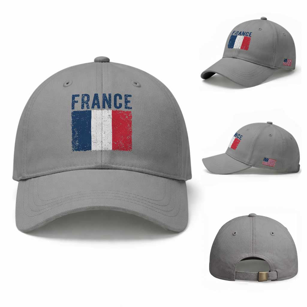 Vintage France Flag Distressed French Pride Patriotic Soccer Fan Graphic Baseball Cap TS10 Baseball Cap Universal Fit Sport Gray Print Your Wear