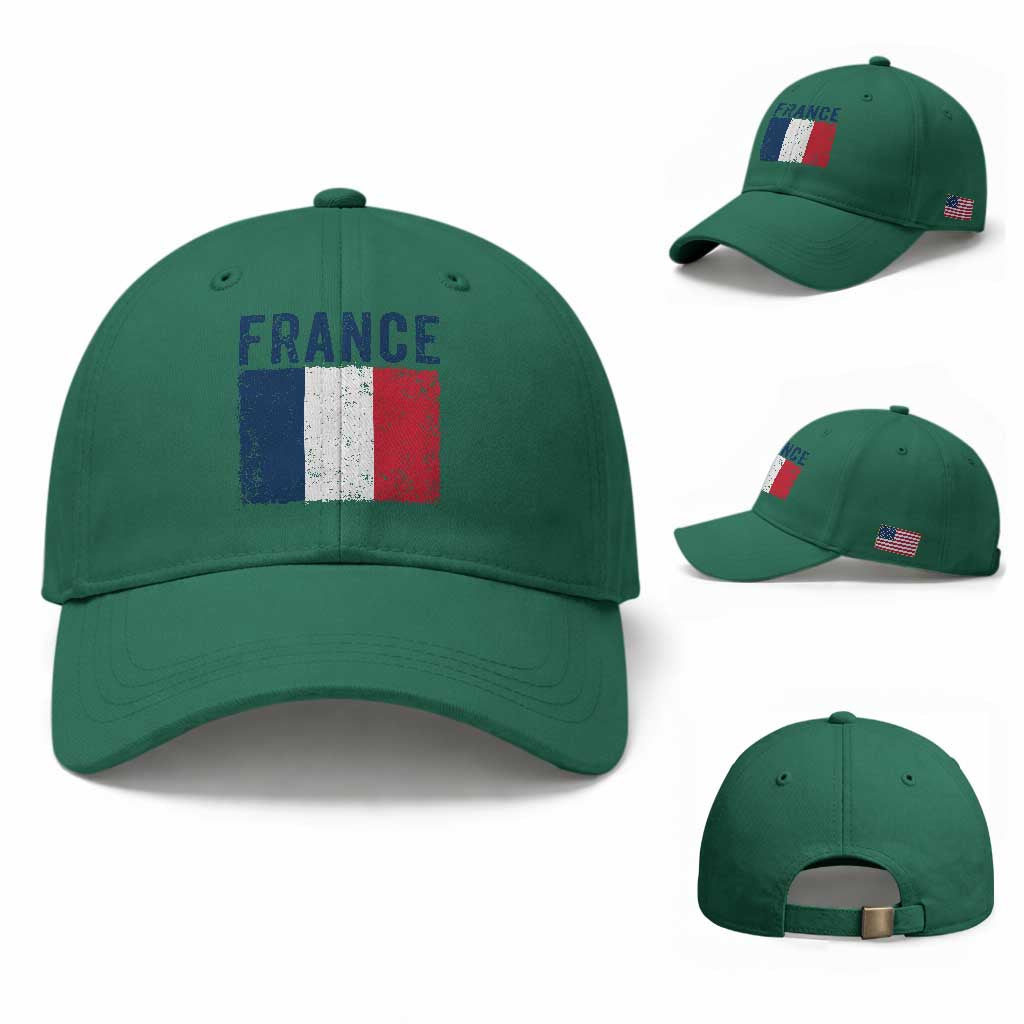 Vintage France Flag Distressed French Pride Patriotic Soccer Fan Graphic Baseball Cap TS10 Baseball Cap Universal Fit Irish Green Print Your Wear