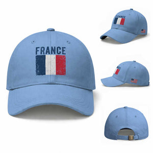 Vintage France Flag Distressed French Pride Patriotic Soccer Fan Graphic Baseball Cap TS10 Baseball Cap Universal Fit Light Blue Print Your Wear