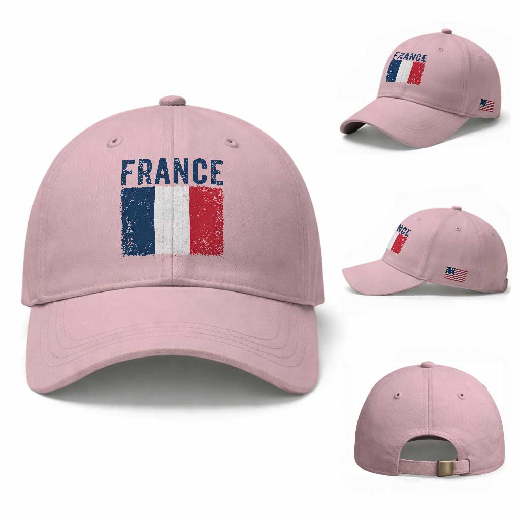 Vintage France Flag Distressed French Pride Patriotic Soccer Fan Graphic Baseball Cap TS10 Baseball Cap Universal Fit Light Pink Print Your Wear