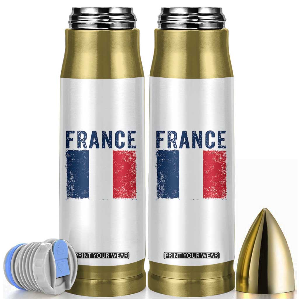 Vintage France Flag Distressed French Pride Patriotic Soccer Fan Graphic Bullet Tumbler TS10 White Print Your Wear