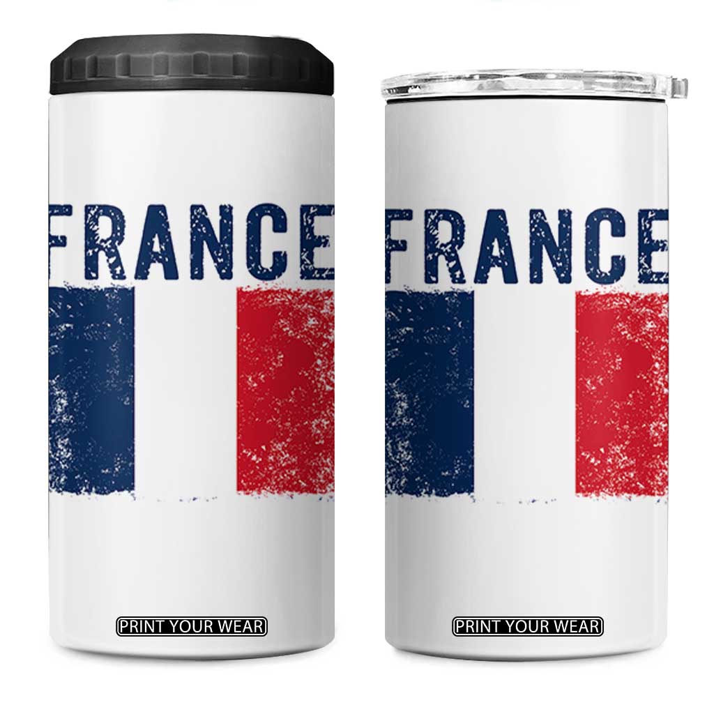 Vintage France Flag Distressed French Pride Patriotic Soccer Fan Graphic 4 in 1 Can Cooler Tumbler TS10 One Size: 16 oz White Print Your Wear