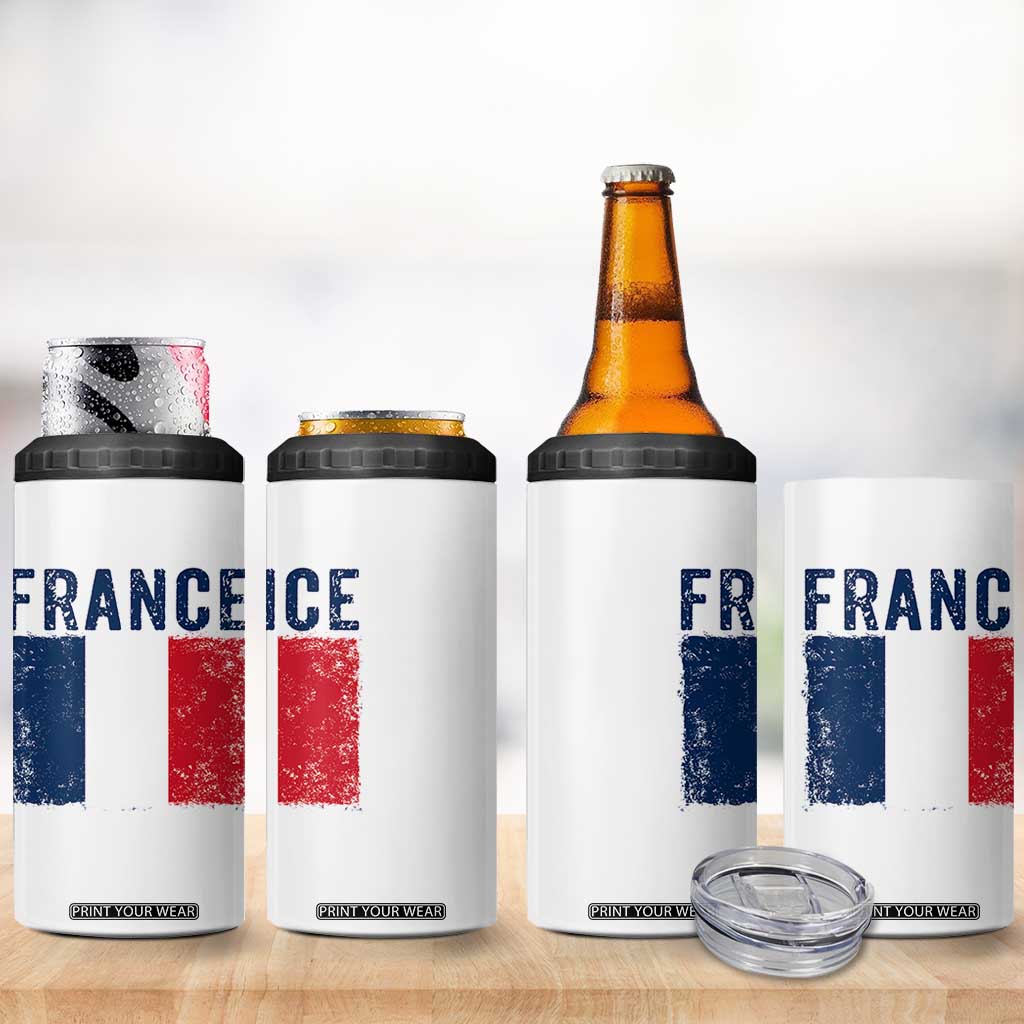 Vintage France Flag Distressed French Pride Patriotic Soccer Fan Graphic 4 in 1 Can Cooler Tumbler TS10 Print Your Wear
