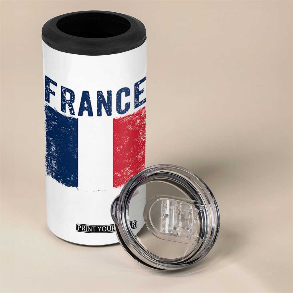 Vintage France Flag Distressed French Pride Patriotic Soccer Fan Graphic 4 in 1 Can Cooler Tumbler TS10 Print Your Wear