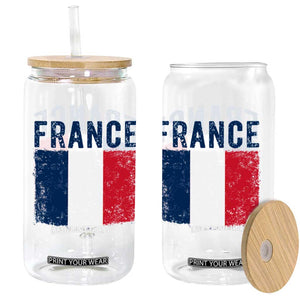 Vintage France Flag Distressed French Pride Patriotic Soccer Fan Graphic Glass Can TS10 Print Your Wear