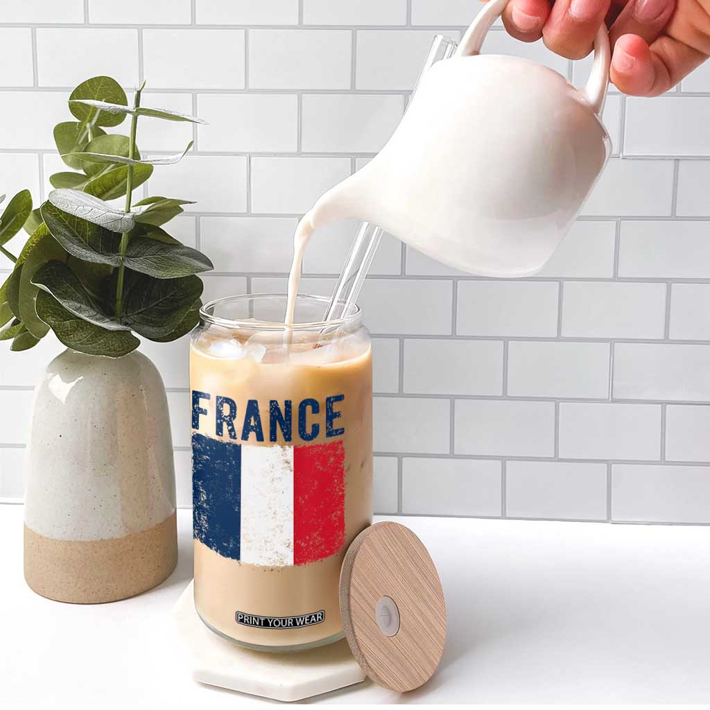 Vintage France Flag Distressed French Pride Patriotic Soccer Fan Graphic Glass Can TS10 Print Your Wear