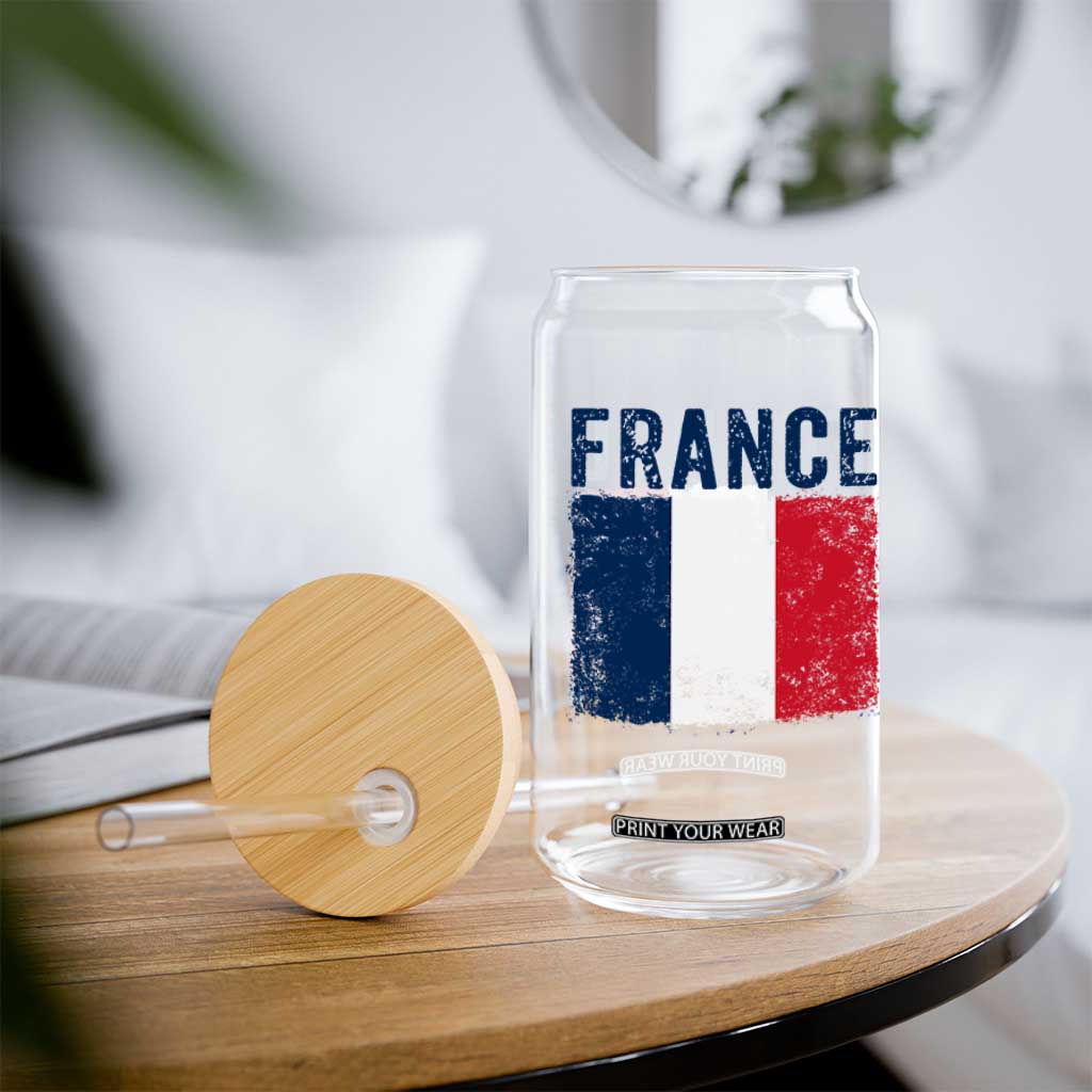 Vintage France Flag Distressed French Pride Patriotic Soccer Fan Graphic Glass Can TS10 Print Your Wear