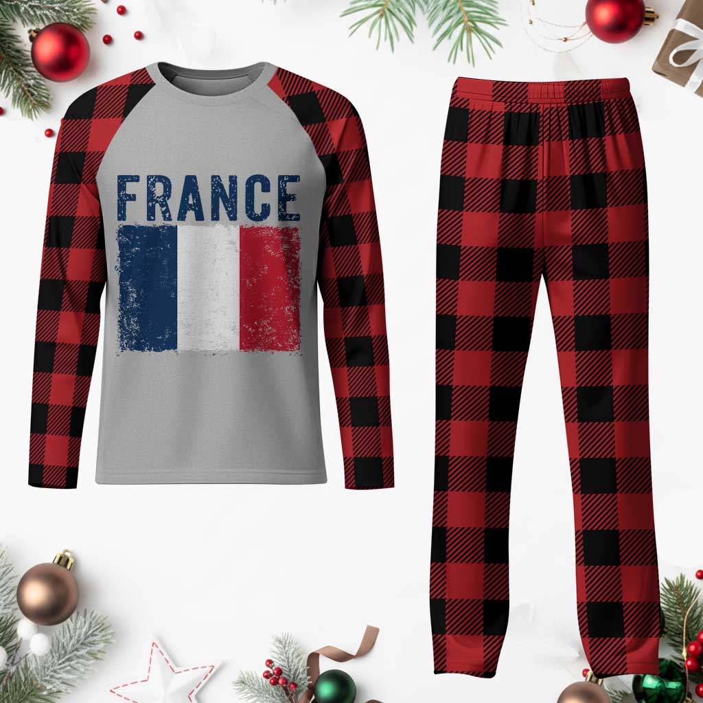 Vintage France Flag Distressed French Pride Patriotic Soccer Fan Graphic Plaid Pajama Set TS10 Buffalo Plaid Print Your Wear