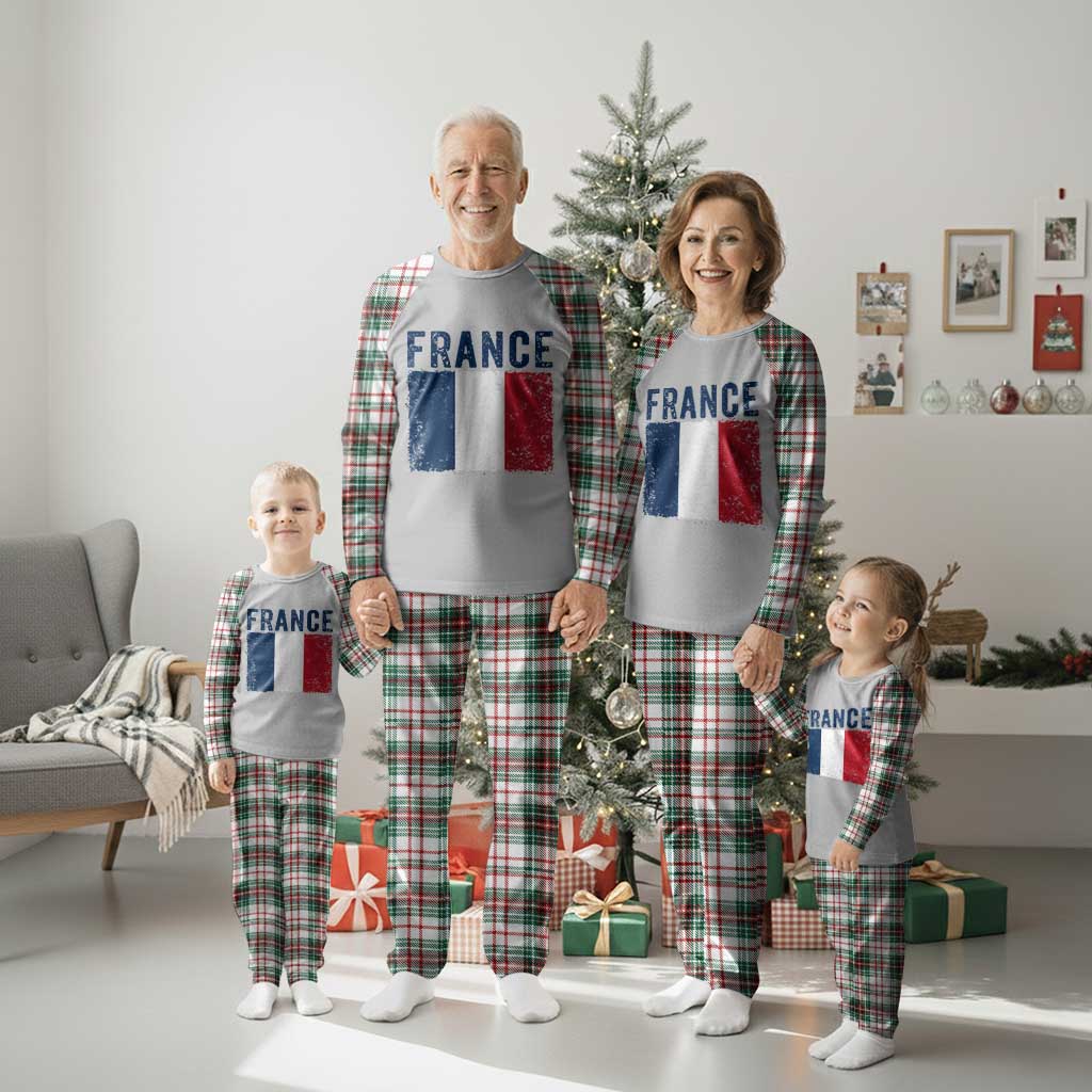 Vintage France Flag Distressed French Pride Patriotic Soccer Fan Graphic Plaid Pajama Set TS10 Print Your Wear