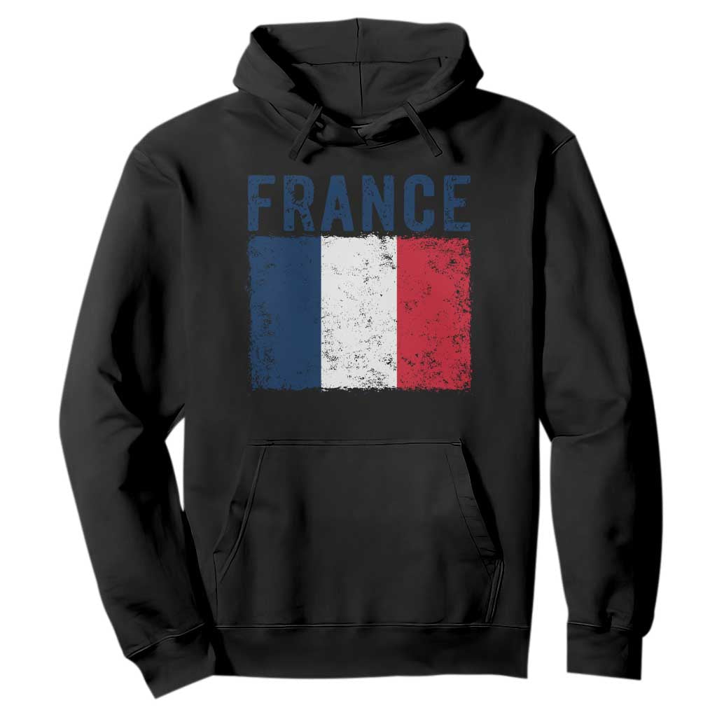 Vintage France Flag Distressed French Pride Patriotic Soccer Fan Graphic Hoodie TS10 Black Print Your Wear