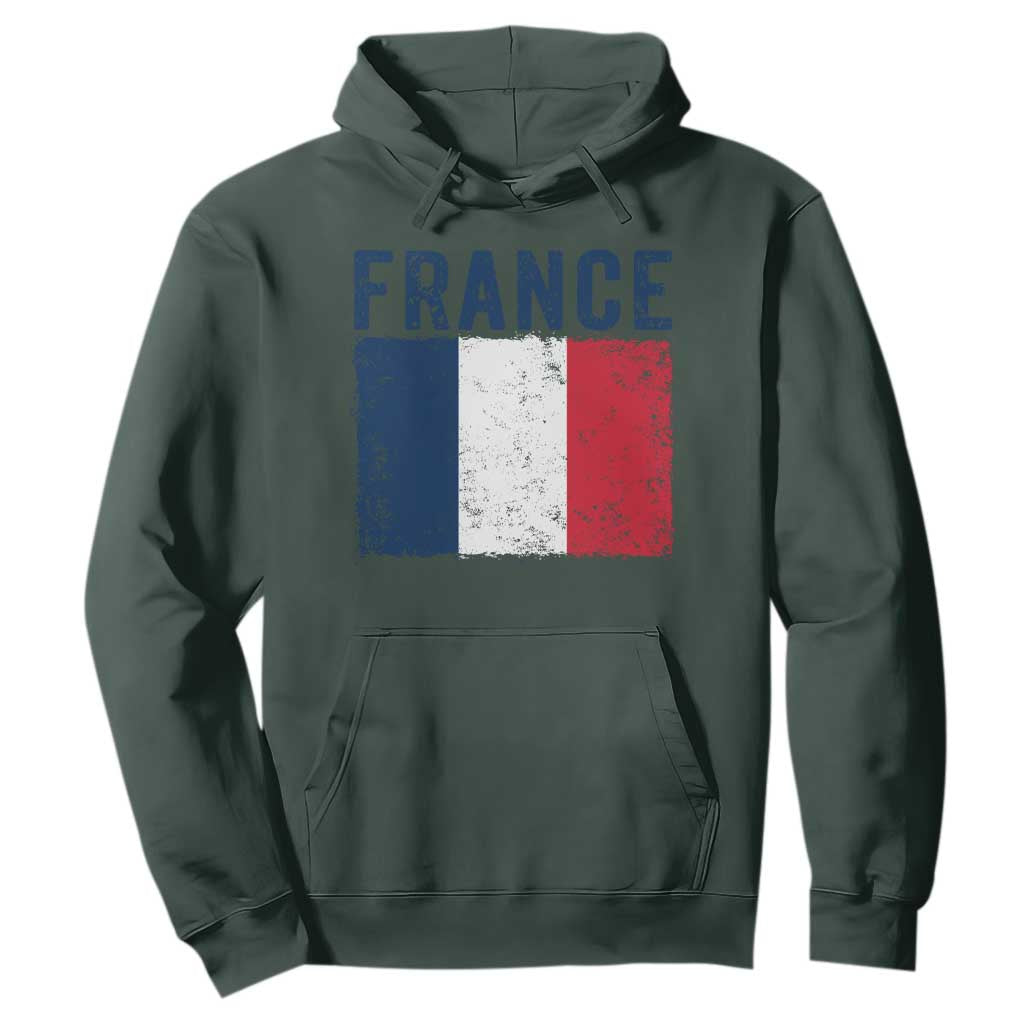 Vintage France Flag Distressed French Pride Patriotic Soccer Fan Graphic Hoodie TS10 Dark Forest Green Print Your Wear