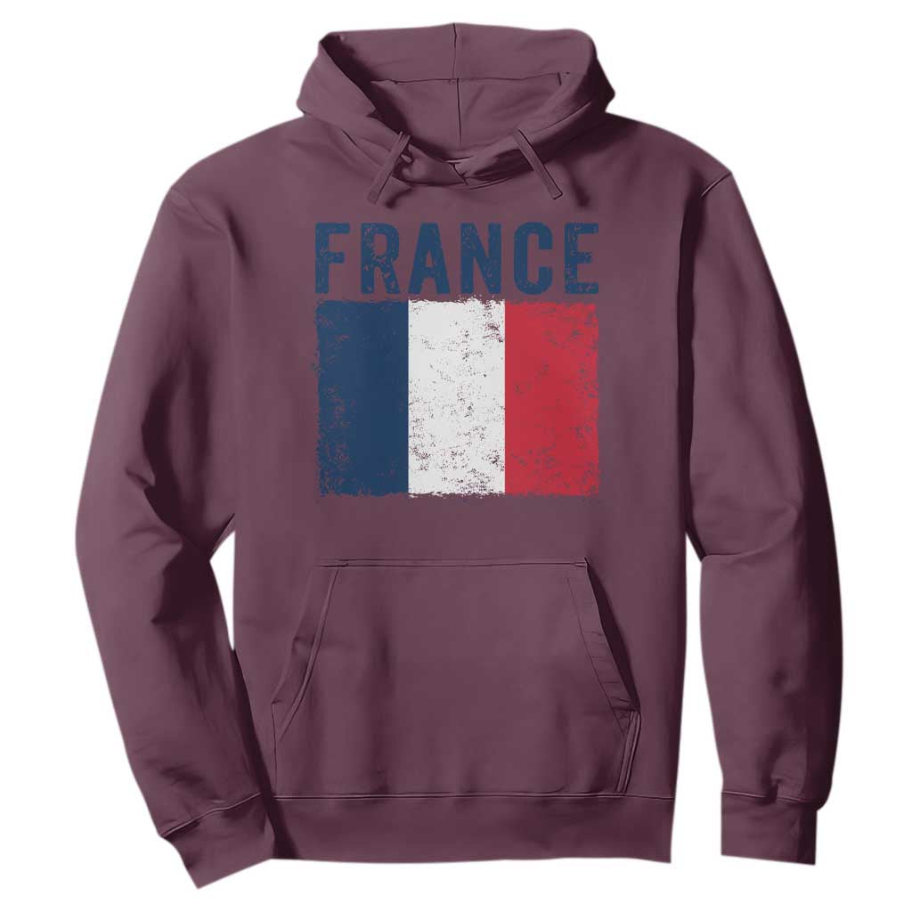 Vintage France Flag Distressed French Pride Patriotic Soccer Fan Graphic Hoodie TS10 Maroon Print Your Wear