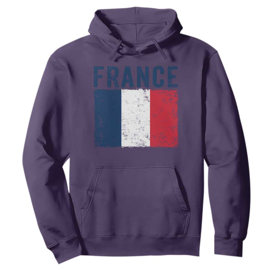 Vintage France Flag Distressed French Pride Patriotic Soccer Fan Graphic Hoodie TS10 S Purple Print Your Wear
