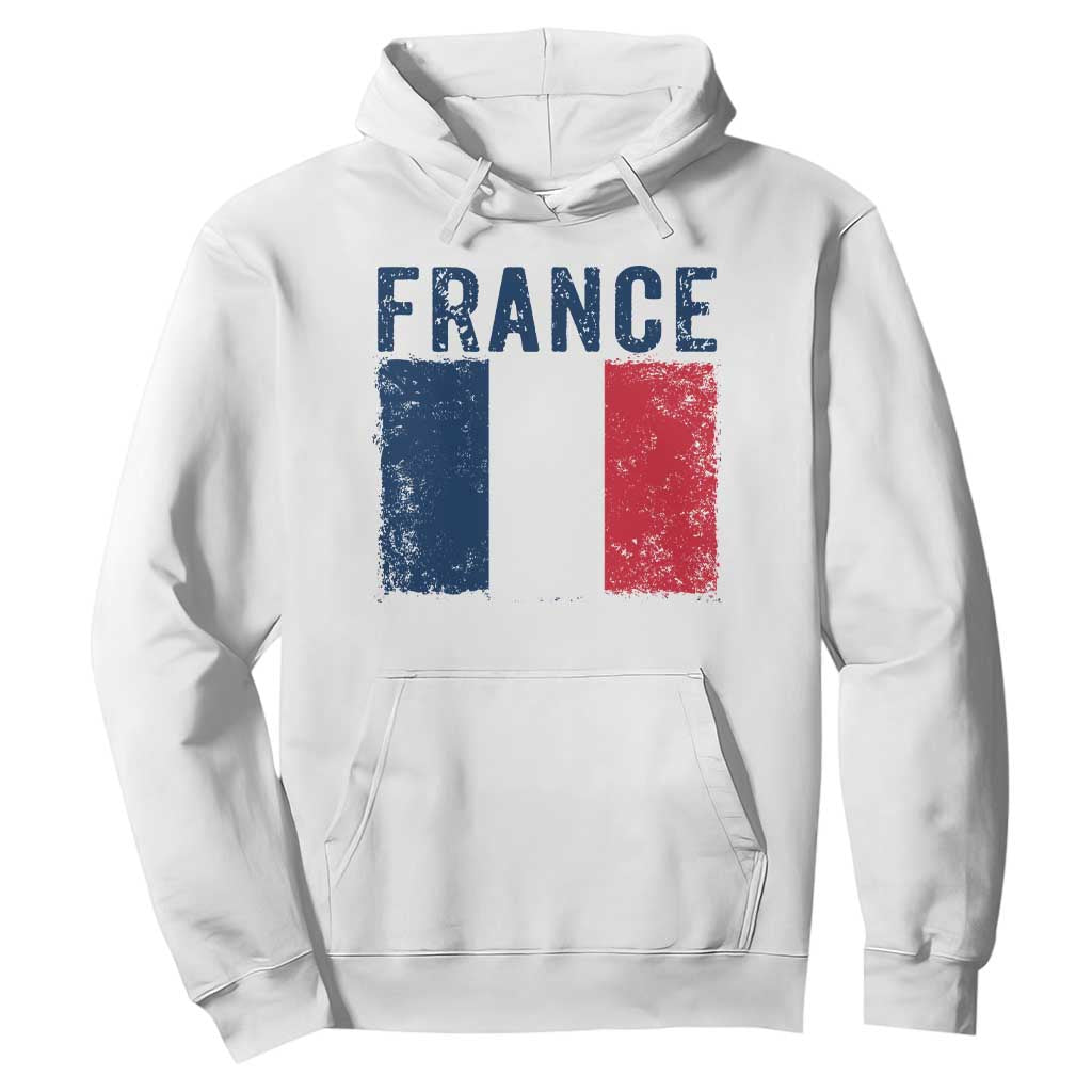 Vintage France Flag Distressed French Pride Patriotic Soccer Fan Graphic Hoodie TS10 White Print Your Wear