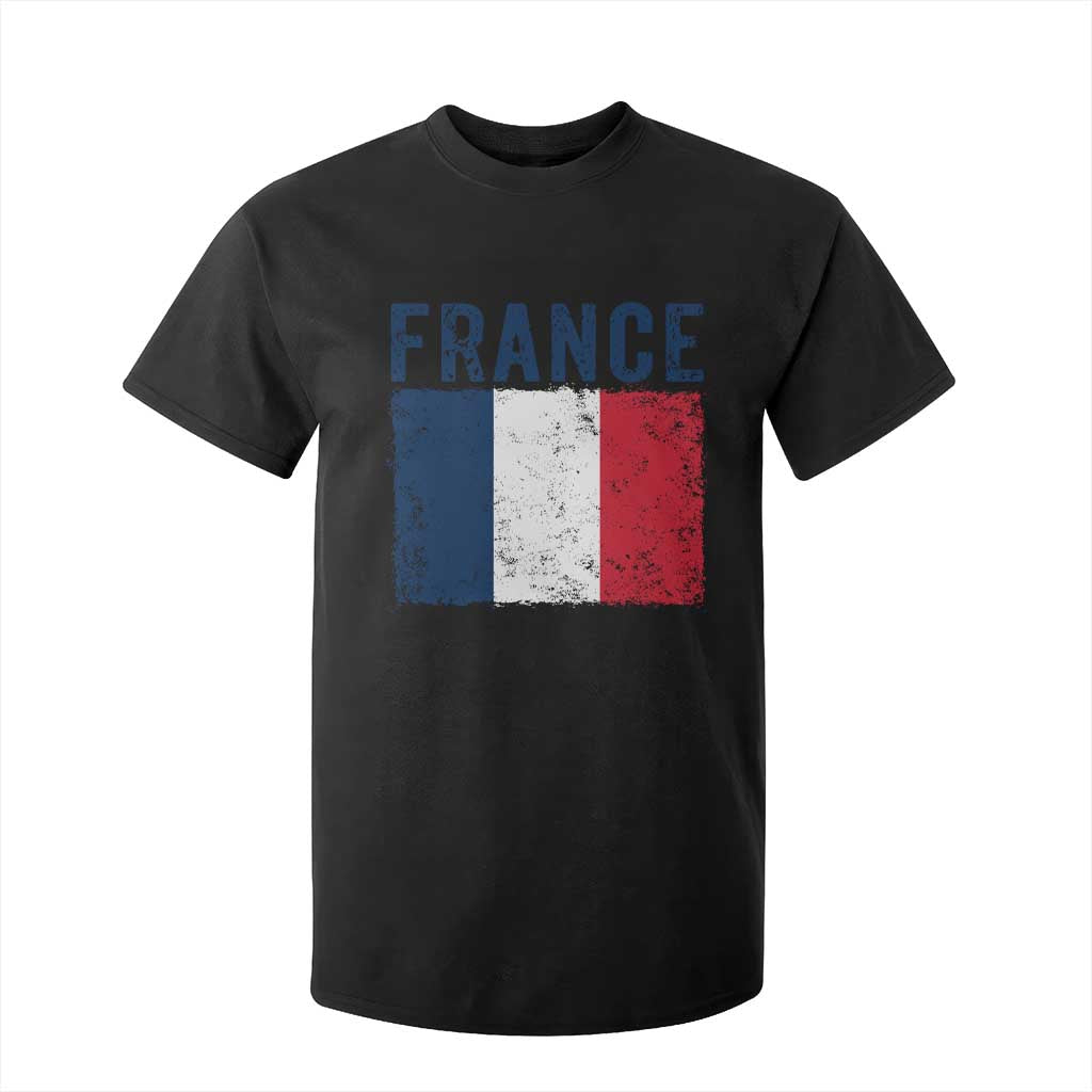 Vintage France Flag Distressed French Pride Patriotic Soccer Fan Graphic T Shirt For Kid TS10 Black Print Your Wear
