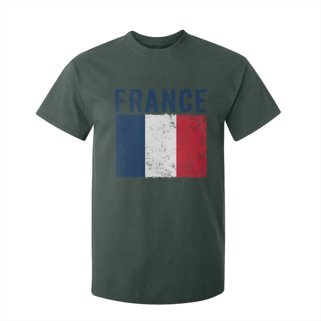 Vintage France Flag Distressed French Pride Patriotic Soccer Fan Graphic T Shirt For Kid TS10 Dark Forest Green Print Your Wear