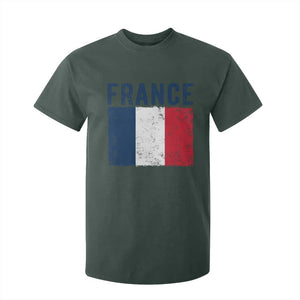 Vintage France Flag Distressed French Pride Patriotic Soccer Fan Graphic T Shirt For Kid TS10 Dark Forest Green Print Your Wear