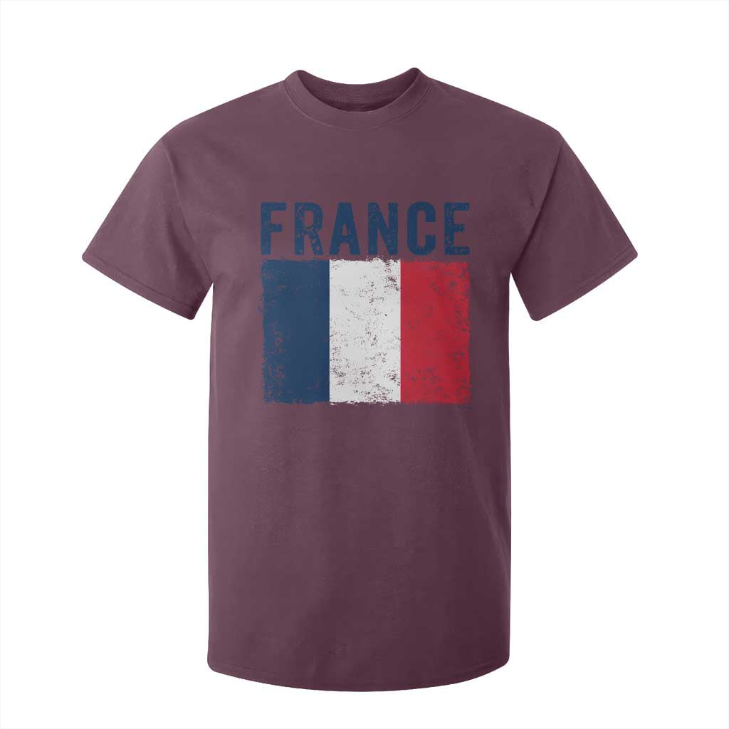 Vintage France Flag Distressed French Pride Patriotic Soccer Fan Graphic T Shirt For Kid TS10 Maroon Print Your Wear