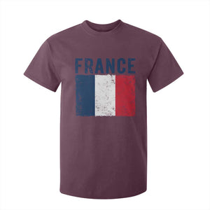Vintage France Flag Distressed French Pride Patriotic Soccer Fan Graphic T Shirt For Kid TS10 Maroon Print Your Wear