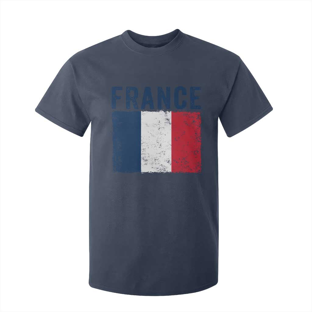 Vintage France Flag Distressed French Pride Patriotic Soccer Fan Graphic T Shirt For Kid TS10 Navy Print Your Wear