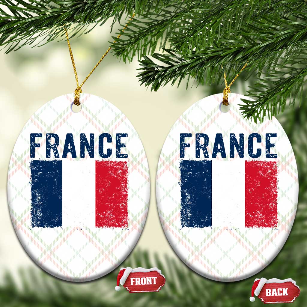 Vintage France Flag Distressed French Pride Patriotic Soccer Fan Graphic Ceramic Ornament TS10 Print Your Wear