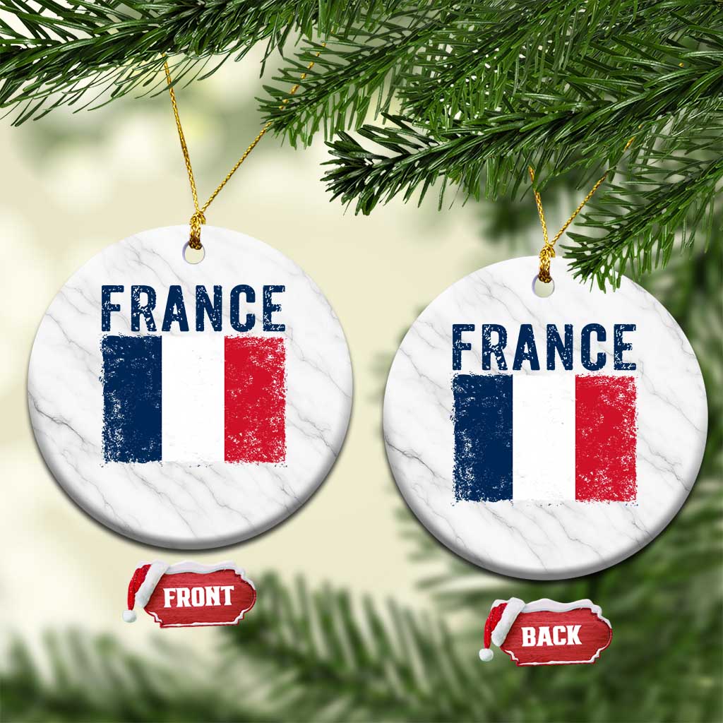 Vintage France Flag Distressed French Pride Patriotic Soccer Fan Graphic Ceramic Ornament TS10 1pc White Marble Print Your Wear
